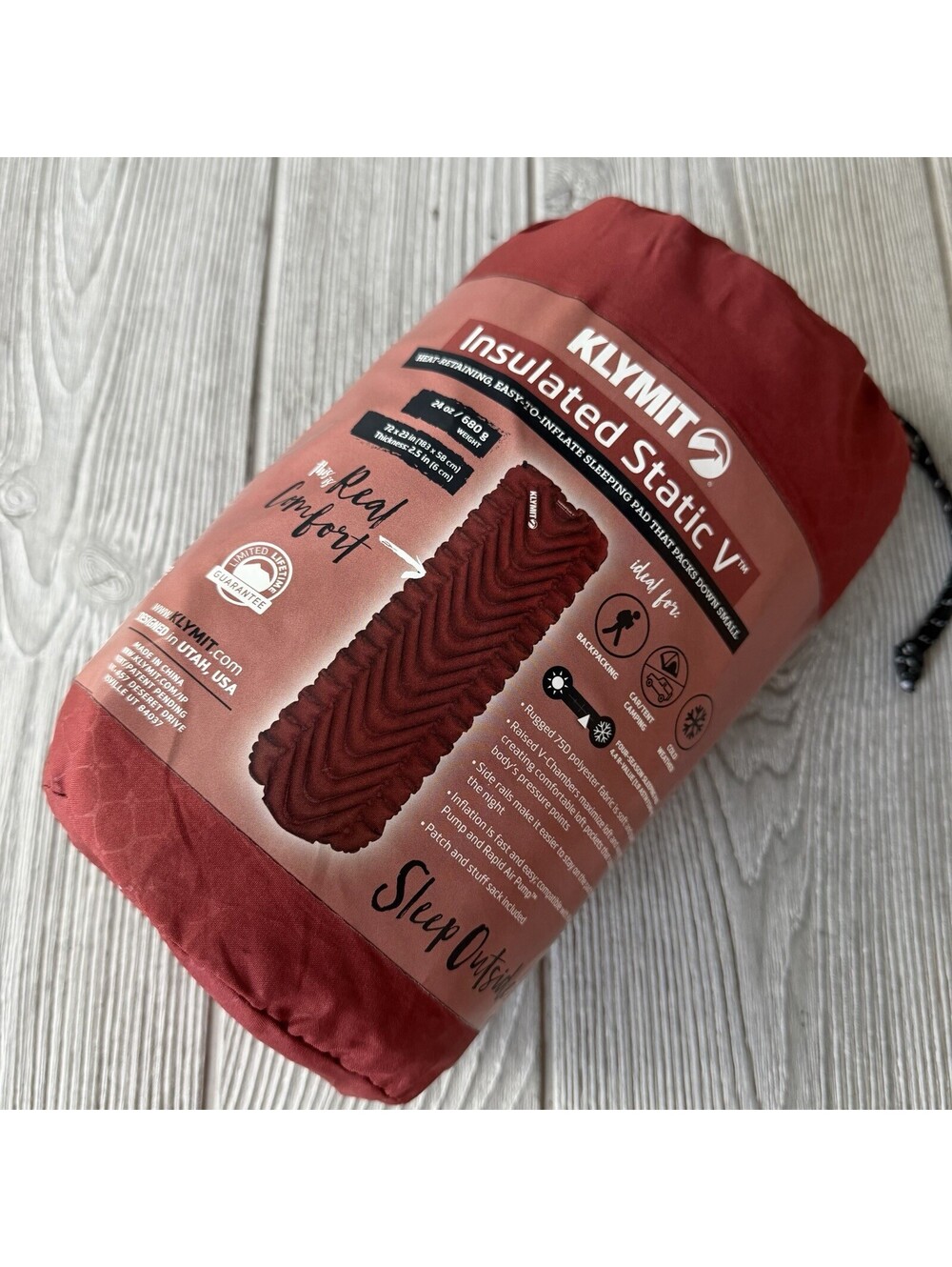 Klymit Insulated Static V Air Pad Single Red 72 x 23 in Sleeping Pad